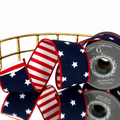 2.5"X5YD WHITE STARS PRINTED ON NAVY WITH RED/WHITE STRIPE BACK
