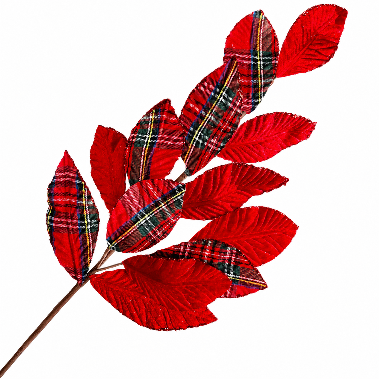 29" Red Plaid Leaf Spray