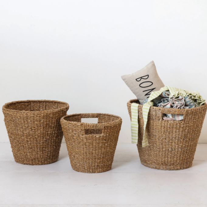 Hand-Woven Seagrass Baskets w/ Handles, Natural, MEDIUM ONLY