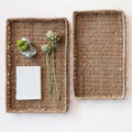 Decorative Hand-Woven Water Hyacinth & Rattan Trays w/ Handles, LARGE ONLY