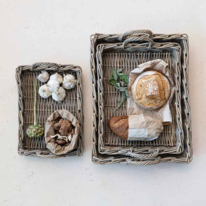Decorative Woven Rattan Trays w/ Handles, MEDIUM ONLY