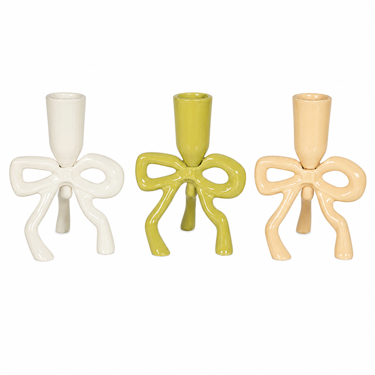 Enameled Cast Aluminum Taper Holder w Bow Shaped Base, GREEN ONLY