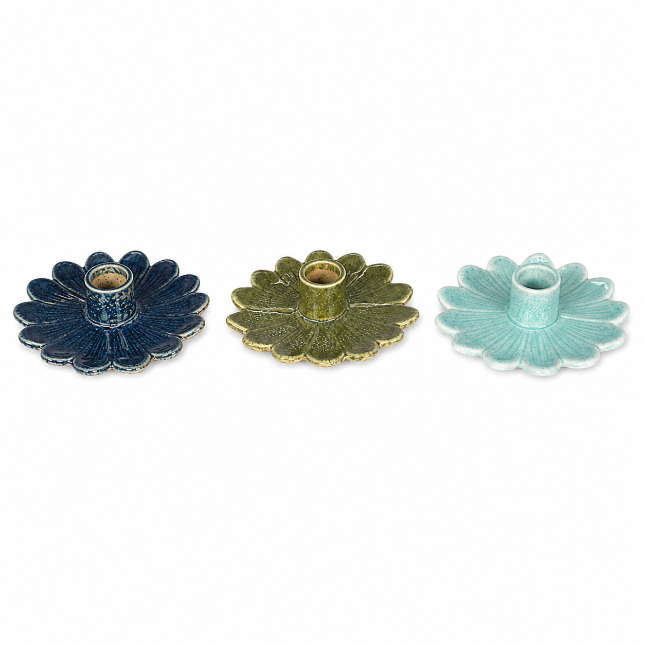 Stoneware Flower Shaped Taper Holder GREEN ONLY