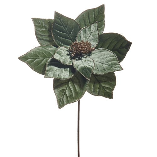 22" Green Velvet Poinsettia Stem