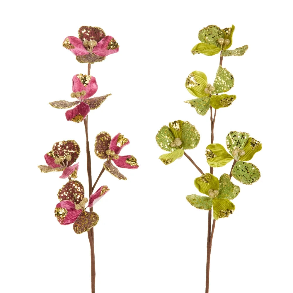 23.5" Velvet Floral Spray (LIGHT GREEN ONLY)