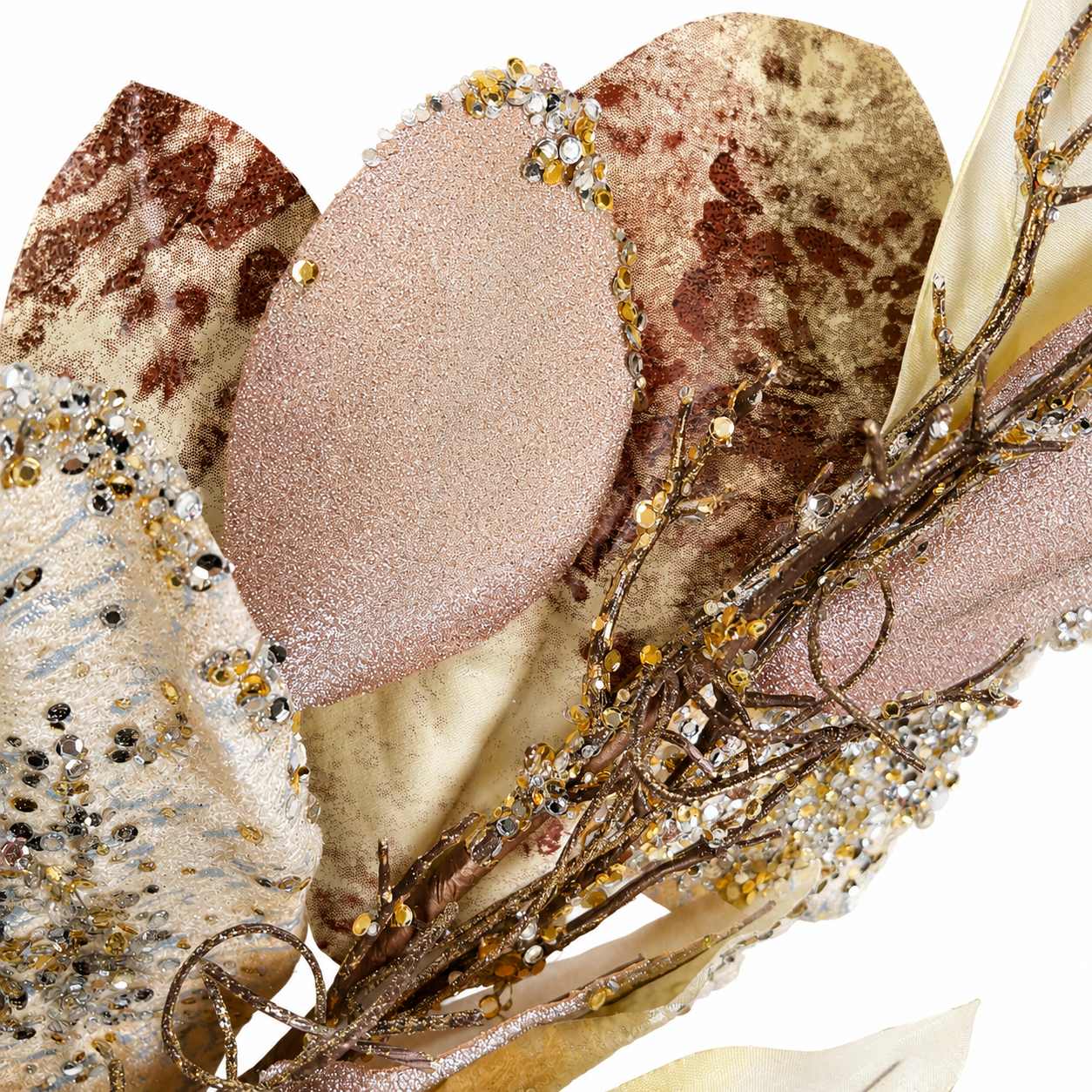 39" Silver/Gold Beaded Magnolia Leaf Spray