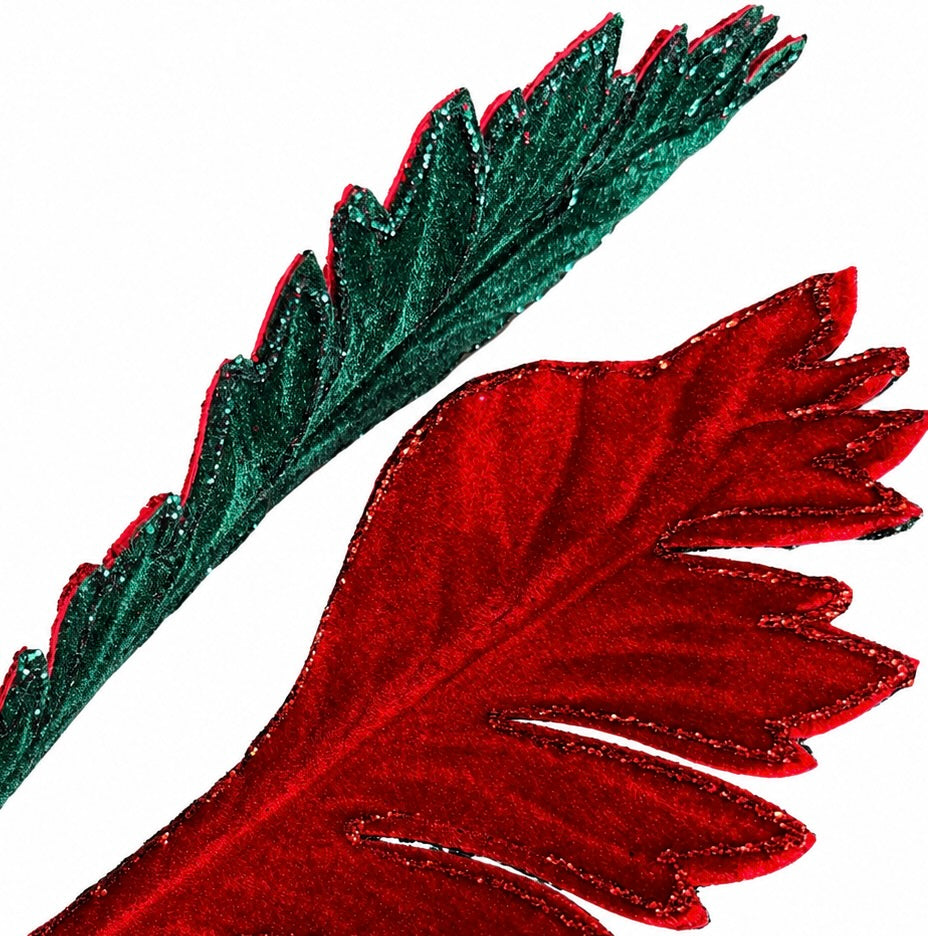 15.5" Double Sided Emerald/Red Frond Leaf Spray
