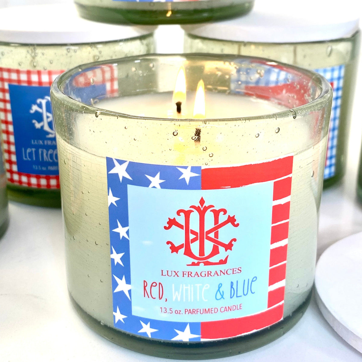 Red White And Blue 13.5oz Clear Glass With Wooden Lid