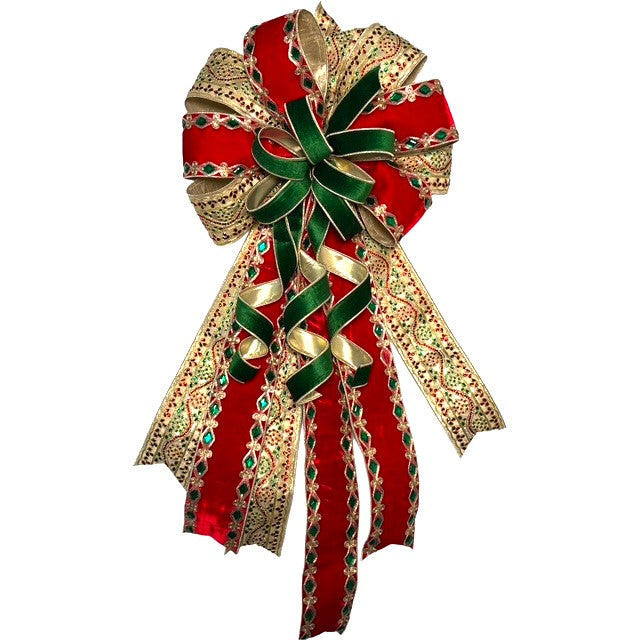 18" X 42" RED JEWELED WITH GREEN TRIM BOW STYLE 16