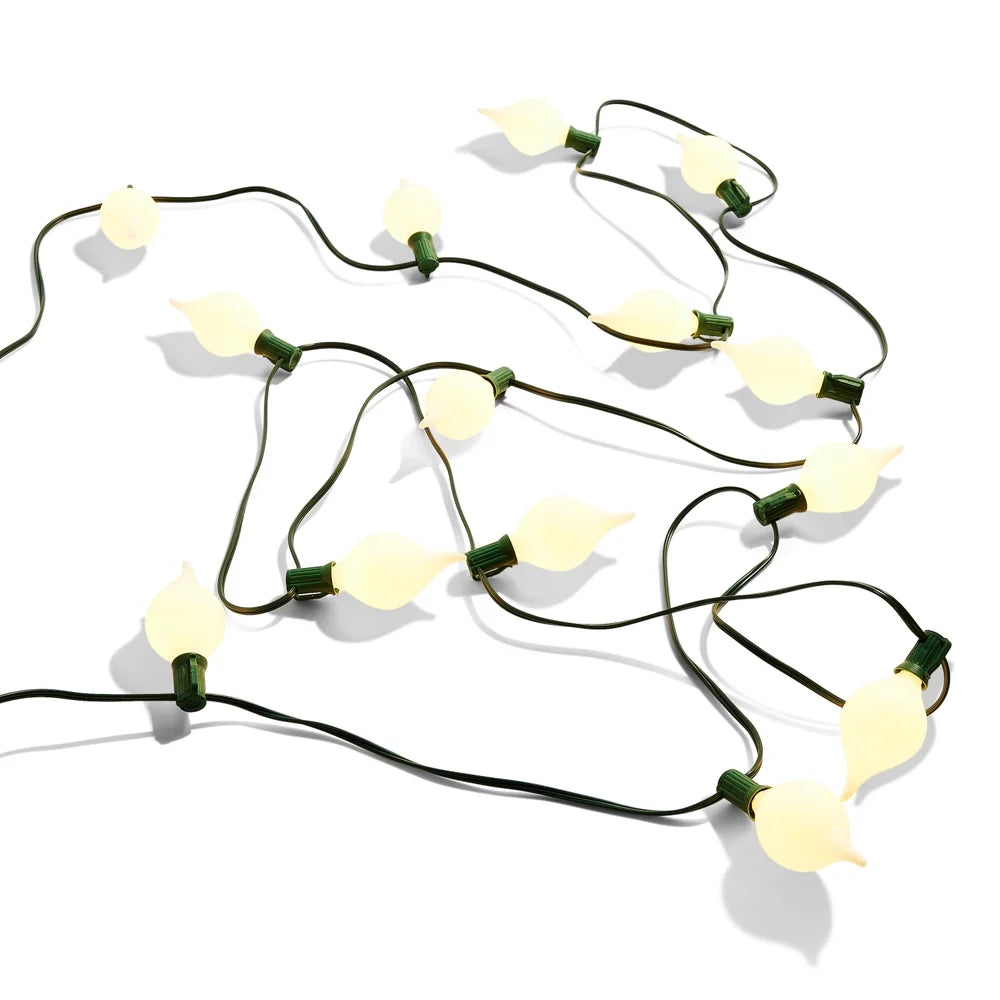 14' Connectable Matte White Kismet LED String Lights on Green Wire w/15 White Lights