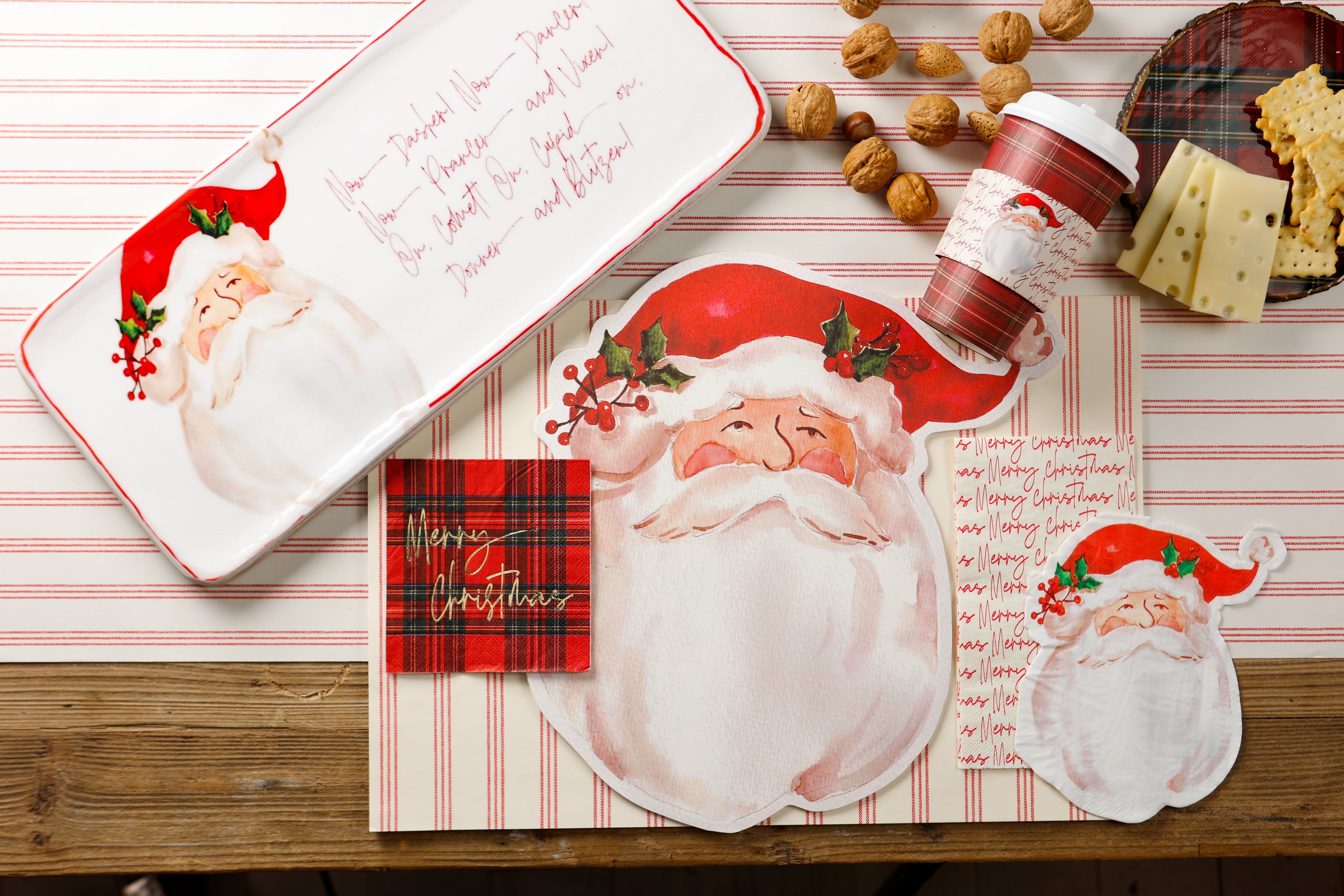Set Of 8 Cups - Red Plaid With Santa-Merry Christmas Sleeve Hot/Cold Cup With Lid