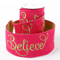 4" X 5 YDS HOT PINK LIME GREEN BELIEVE DUP BACK RIBBON