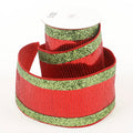 4" X 5 YDS Red Sequin with Green Edging Dupion Backed Ribbon