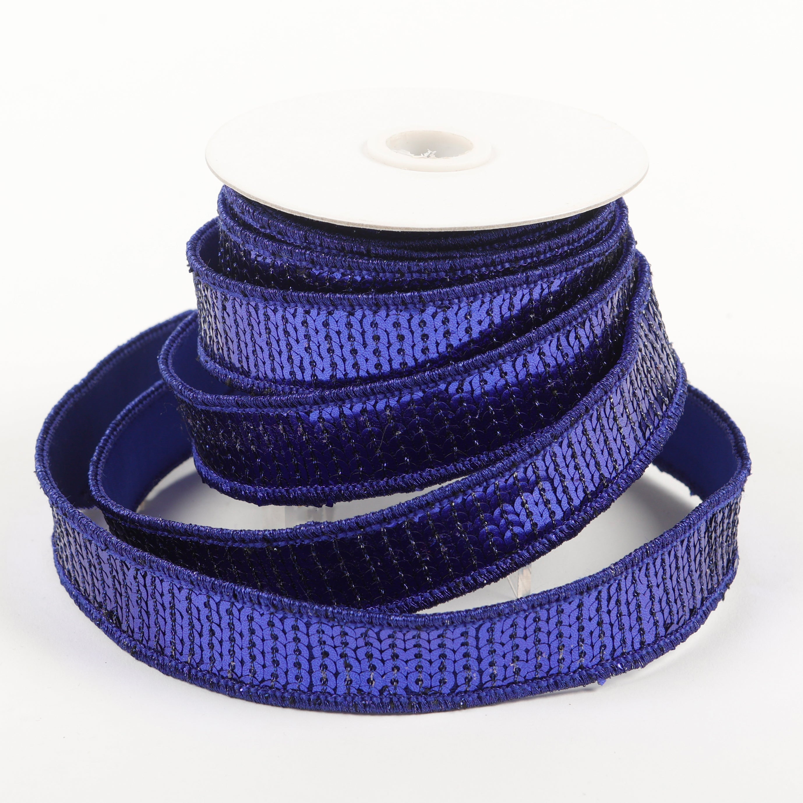 1" X 5 YDS BLUE SEQUINED DUPION BACKED RIBBON