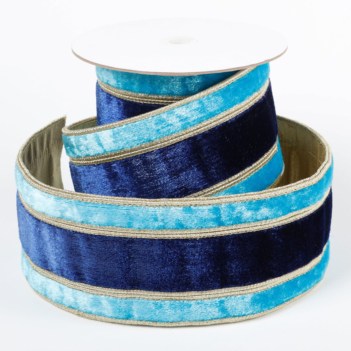 4" X 5 YDS NAVY & LIGHT BLUE VEL DUP BACK RIBBON