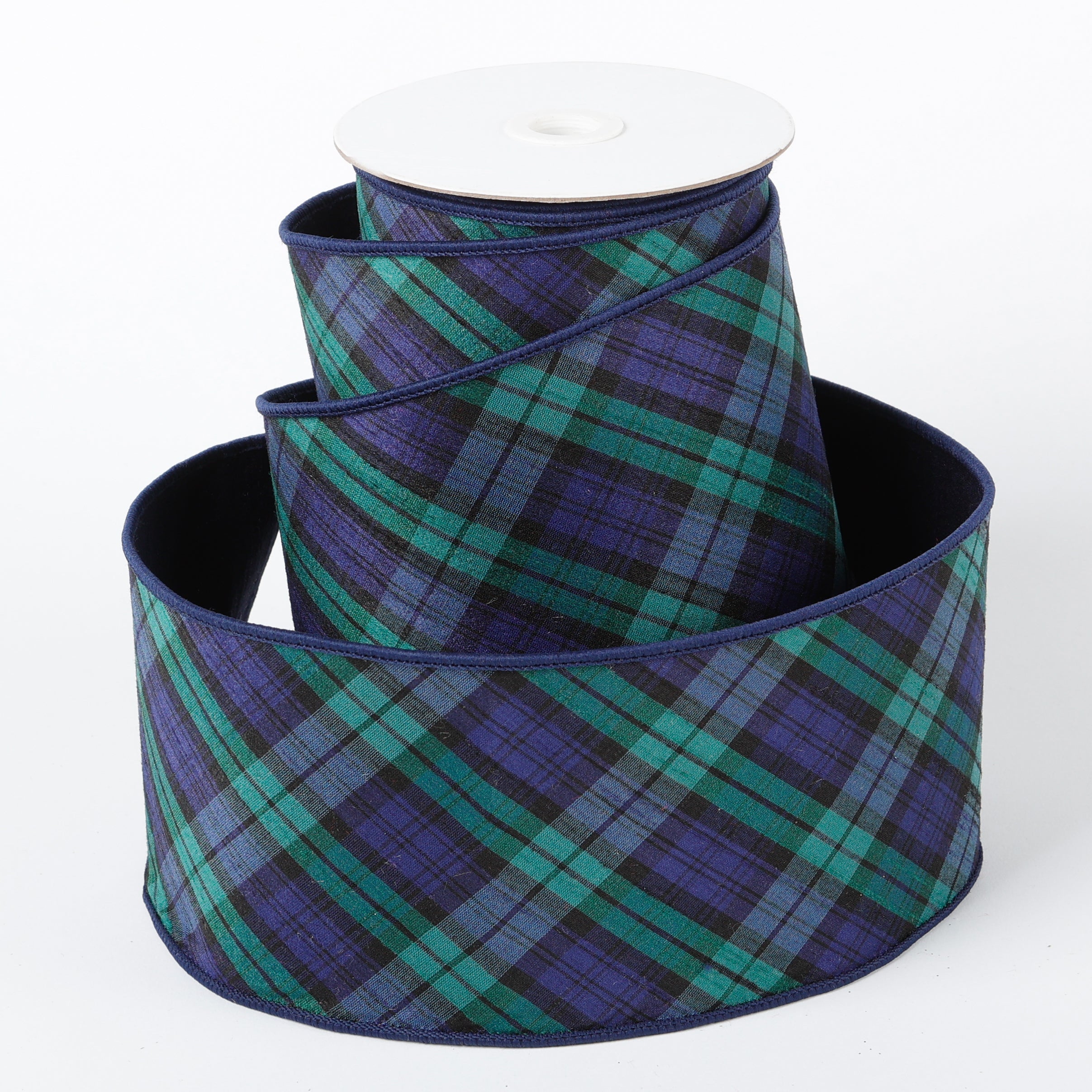 4"X5 YDS BLUE/GREEN PLAID DUPION BACKED RIBBON