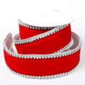 4" X 5 YDS RED VELVET SILVER EMBROIDERED EDGE DUPION BACKED RIBBON