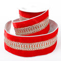 4" X 5 YDS RED VELVET BEADED SILVER DUPION BACKED RIBBON