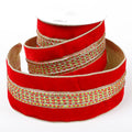 4" X 5 YDS RED VELVET BEADED GOLD DUPION BACKED RIBBON