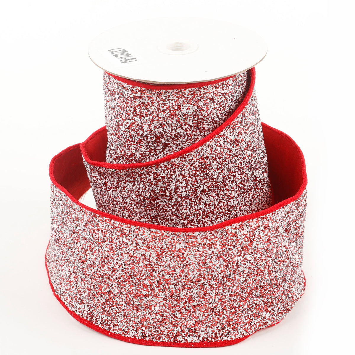 4" X 5 YDS RED AND WHITE BEADING/GLITTER DUPION BACKED RIBBON