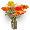 14"POPPY IN GLASS VASE OR/YE