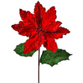 28.5" Deluxe Red Velvet Poinsettia Stem, Red