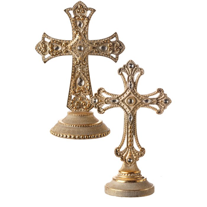 9" RESIN JEWELED CROSS ON BASE (RIGHT ONLY)