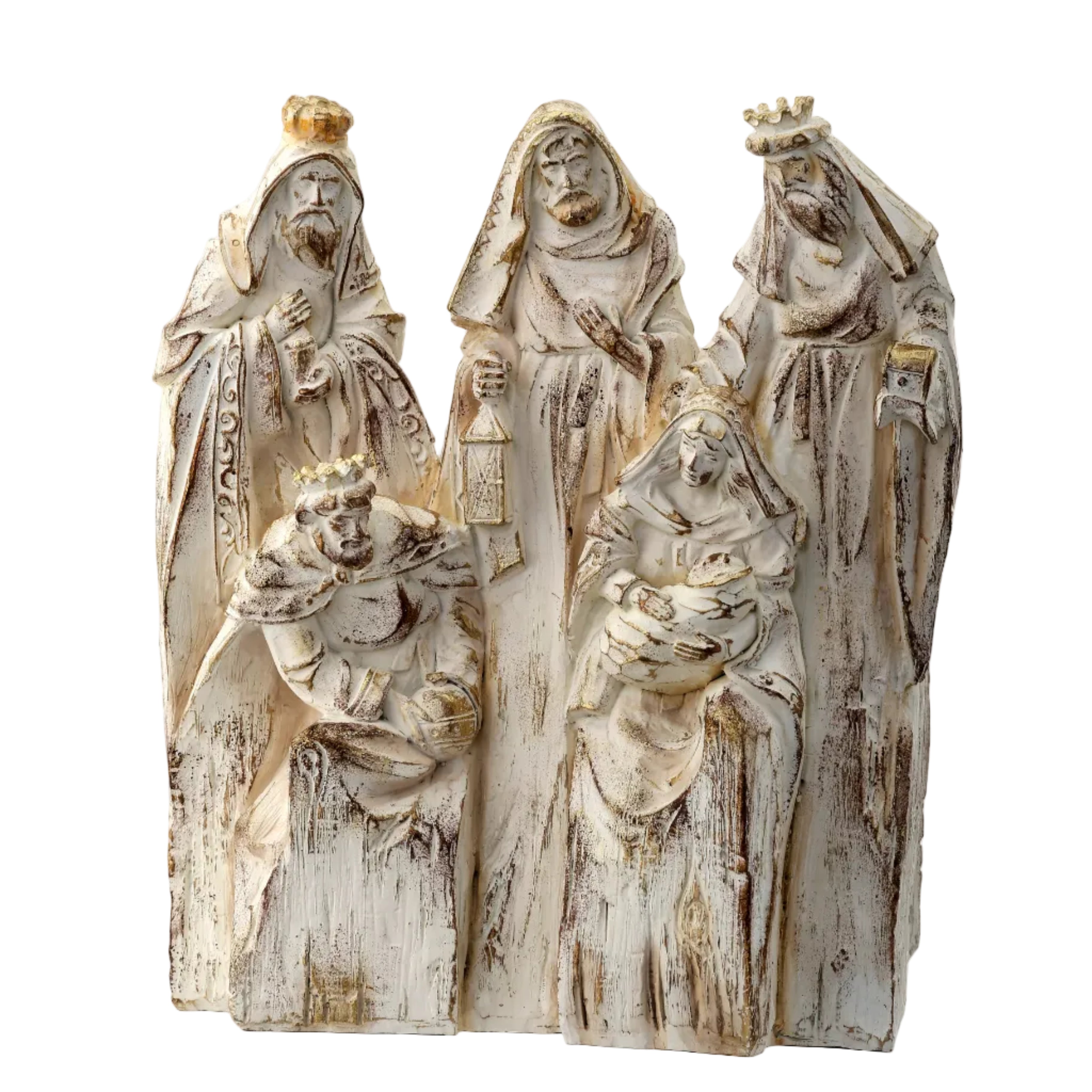 9.5" RESIN CARVED WOOD BLOCK NATIVITY