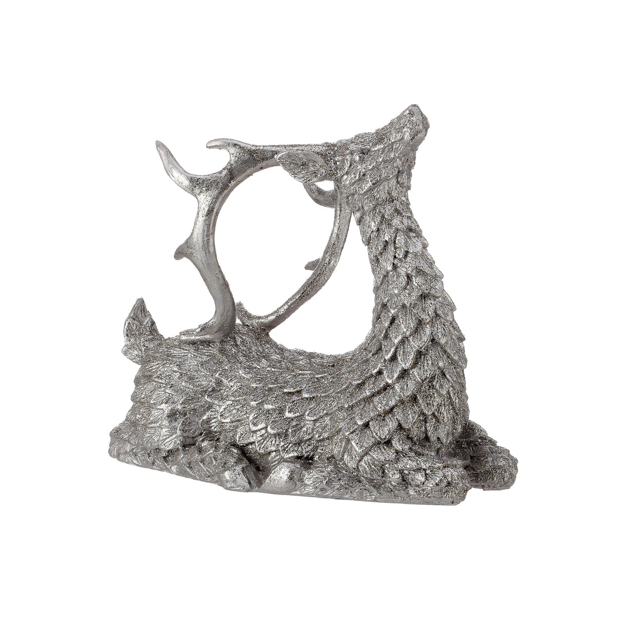 8.5" SILVER RESIN LAYING ELEGANT DEER