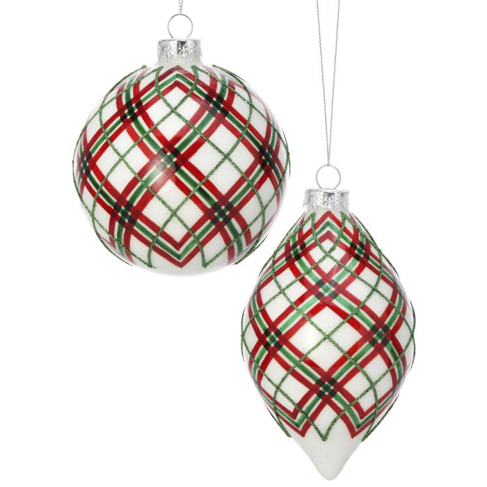 4.5" GLS PLAID BALL/FINIAL ORNAMENT (BALL ONLY)