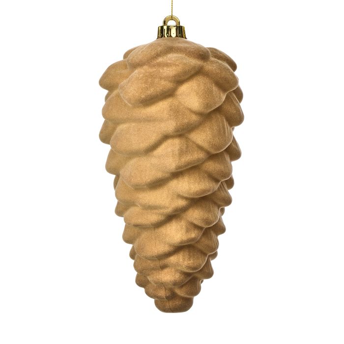 10" VP FLOCKED PINECONE ORNAMENT BOX/3-TAN GOLD