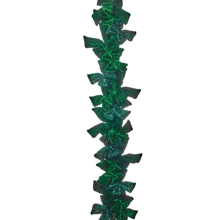 48" VLVT/SEQUIN BOW GARLAND-GRN