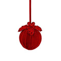 5" VELVET SEQUIN VELVET BALL W/HOLLY ORNAMENT
