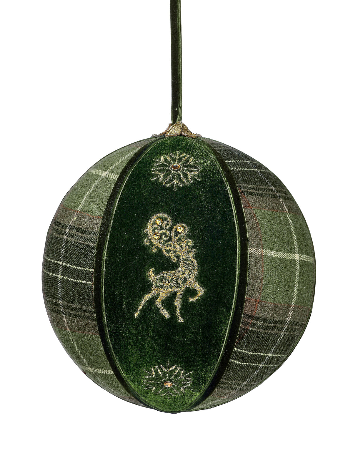 8" PLAID DEER VELVET BALL ORNAMENT-HTGG