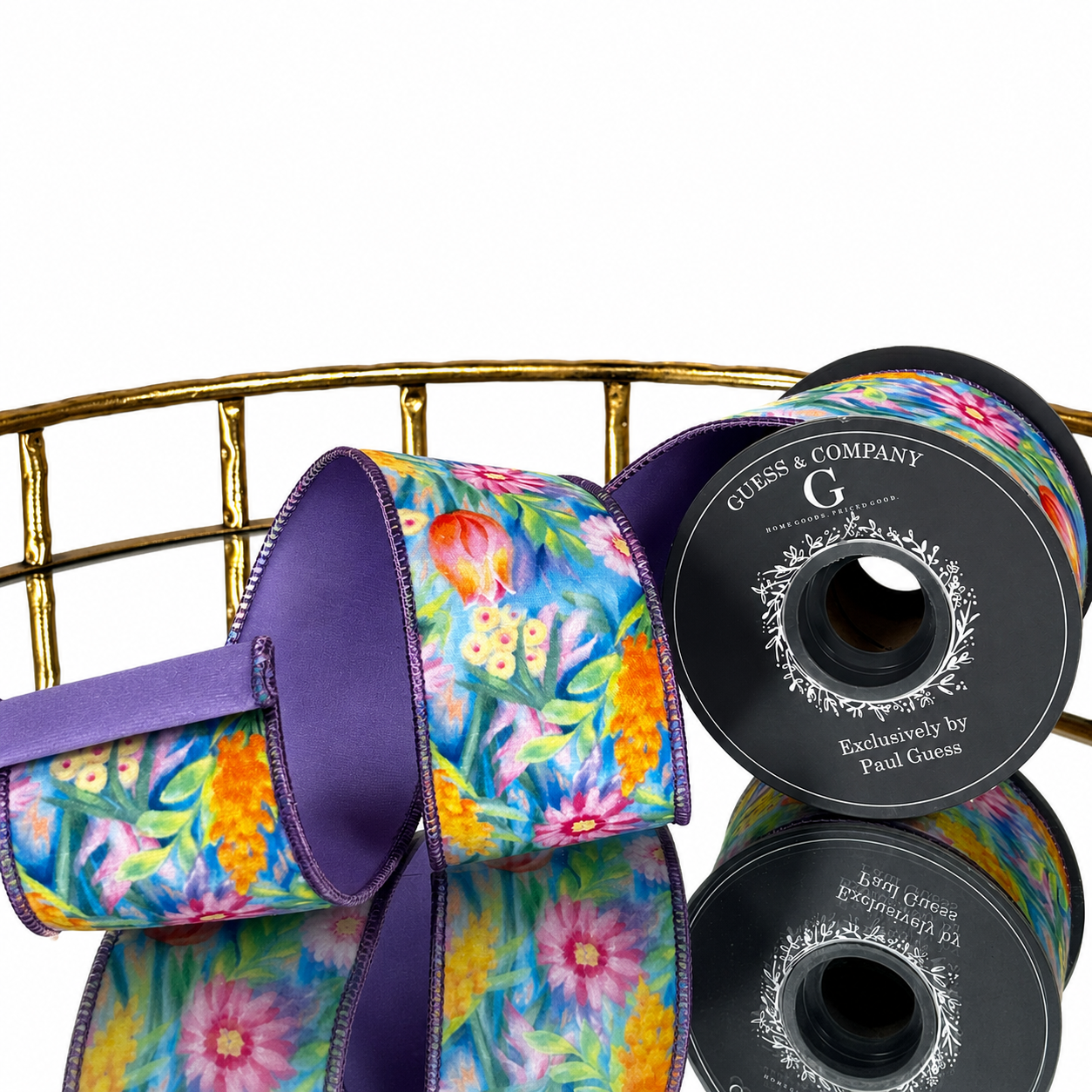 2.5"X5YD FLORAL PRINT ON COTTON WITH LAVENDER DUPION BACK