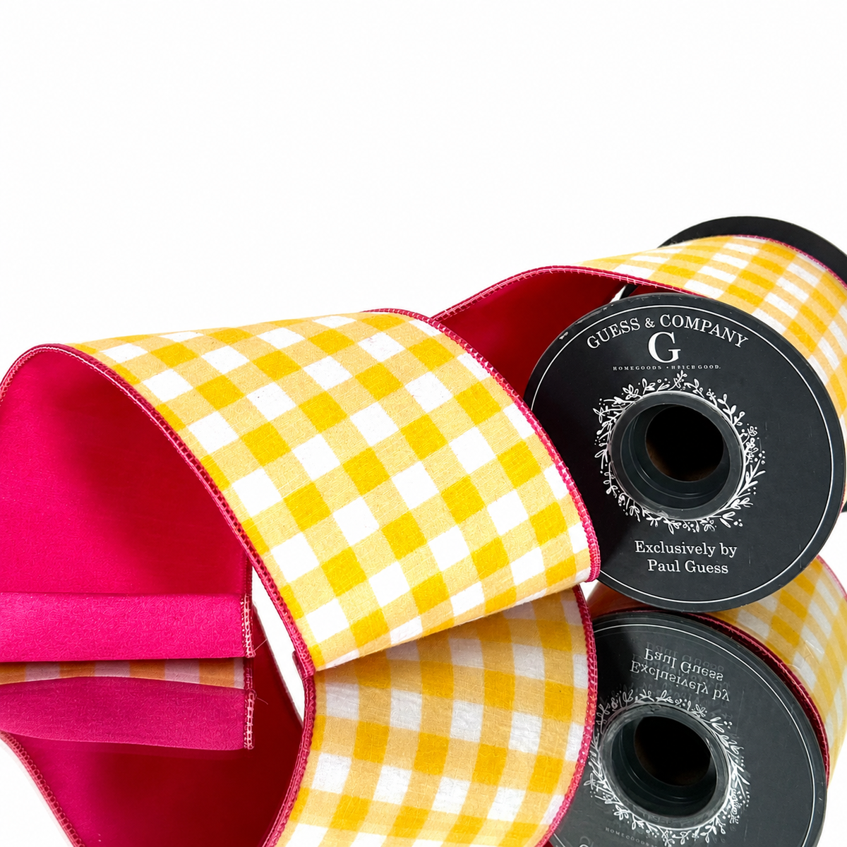 4"X5YD YELLOW CHECK SPRING WITH HOT PINK DUPION BACK