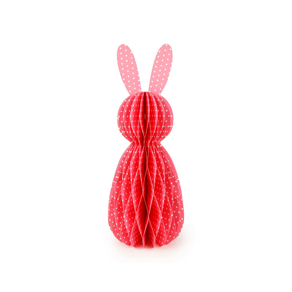 D10''H23.5''HONEYCOMB PAPER RABBIT WITH POLKA DOT-PINK FOLD OUT WITH MAGNET