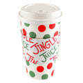 Set Of 8 Cups - Red/Green Polka Dot With Jingle Juice Sleeve Hot/Cold Cup With Lid