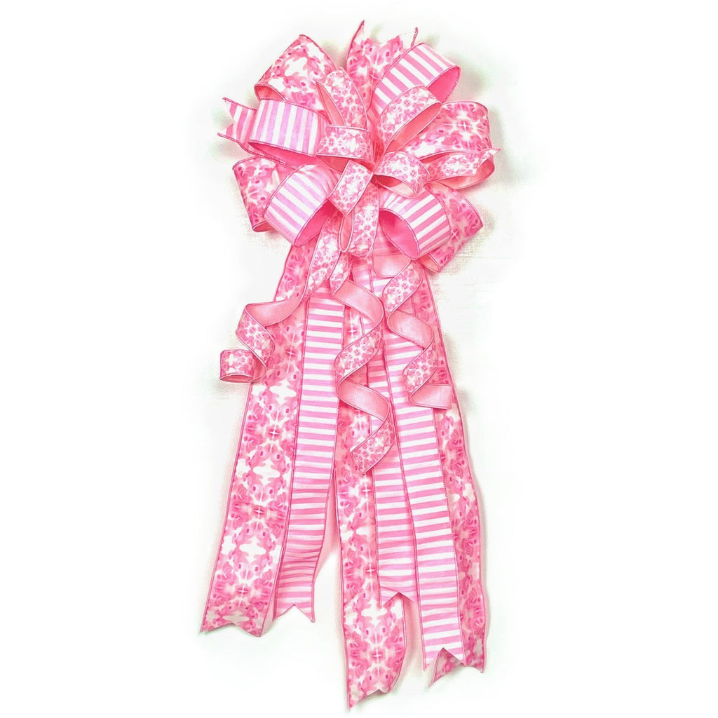 18"W X 40"L PK INK/PK STRIPE PRE-MADE BOW