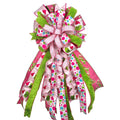 18"W X 40"L GREEN MONSTER FACE PINK PRE-MADE BOW