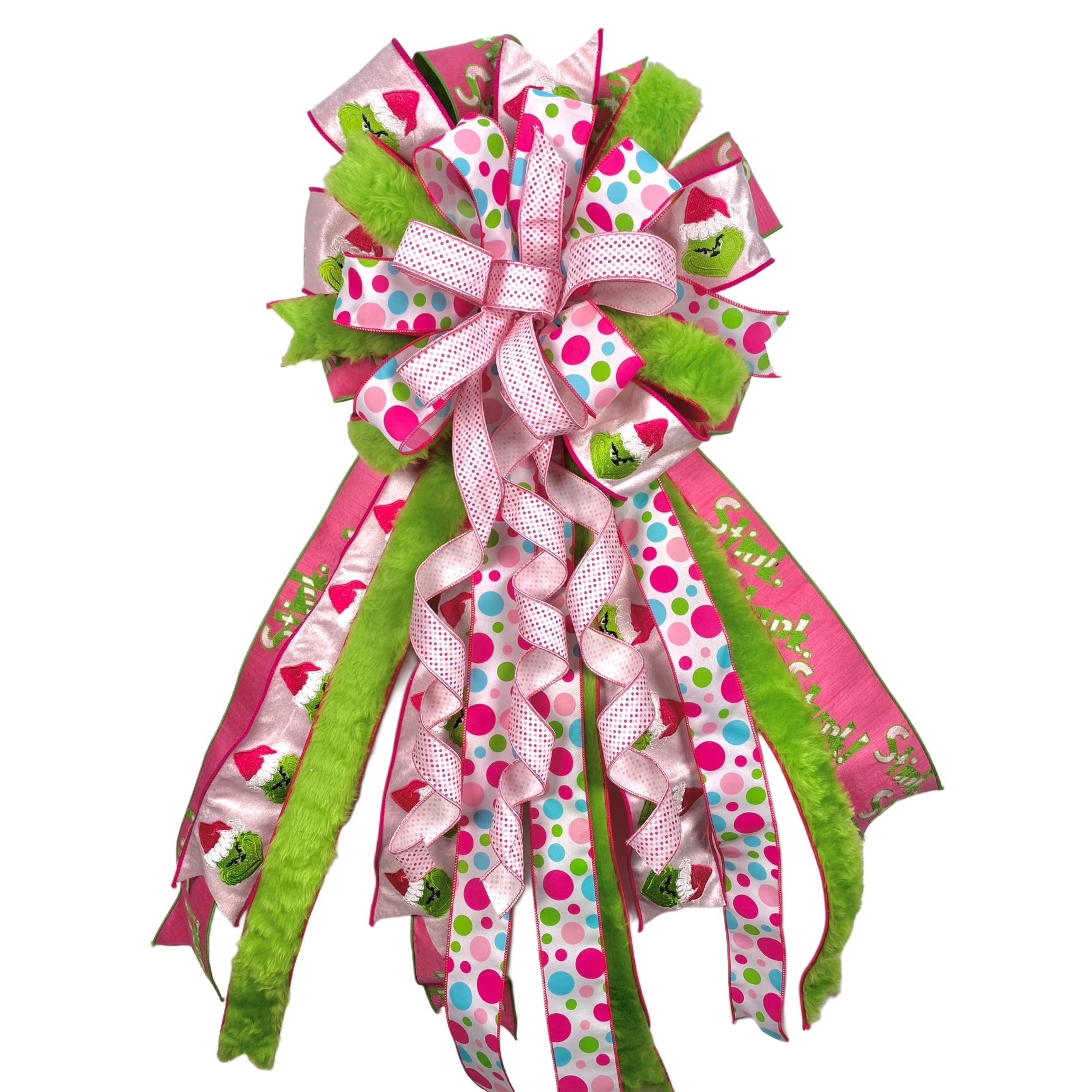 18"W X 40"L GREEN MONSTER FACE PINK PRE-MADE BOW