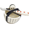 SET OF 2 Black/White Ticking Ghost Halloween Bowl With Spoon