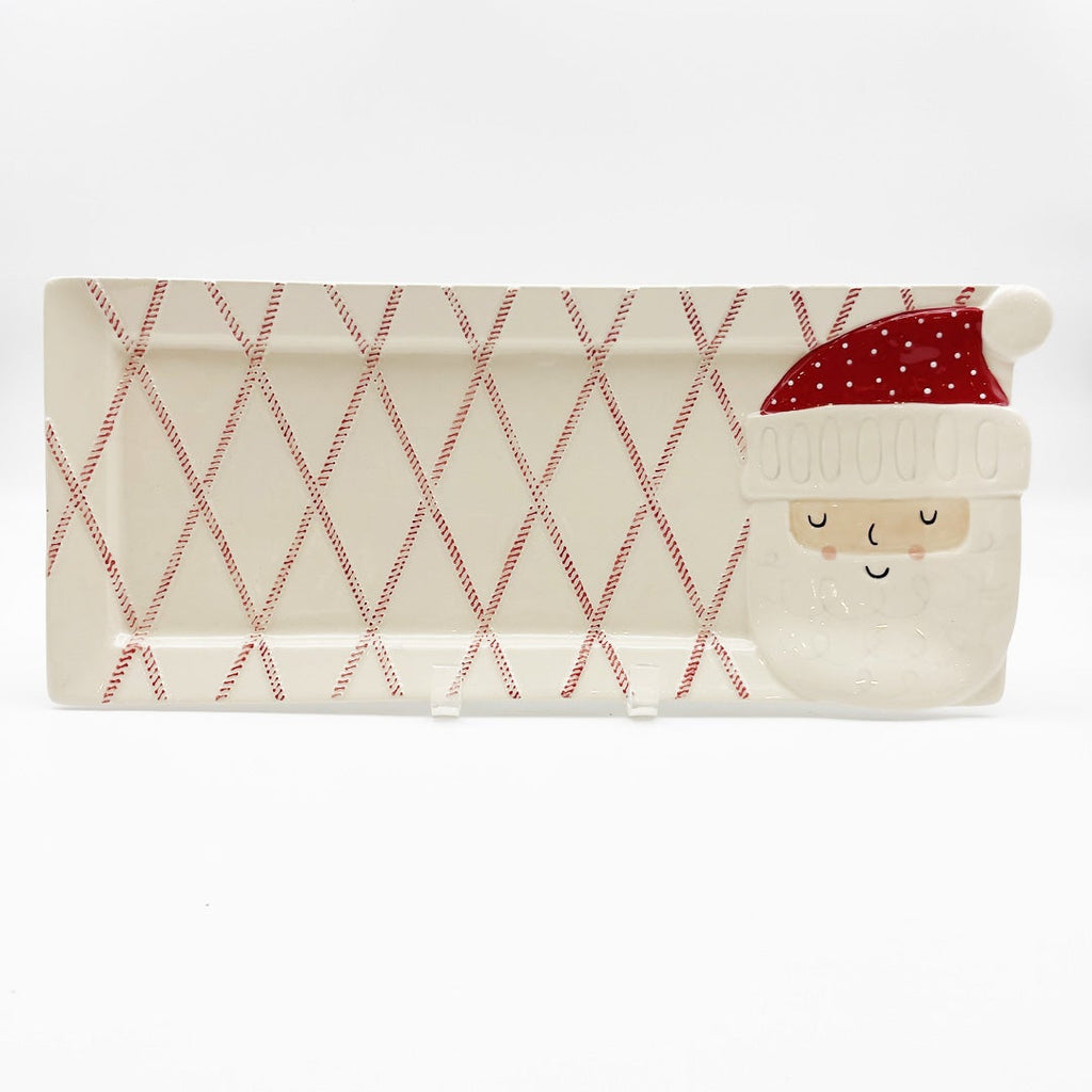 Santa Head On Red/White Diamond Ticking Platter