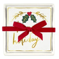 HAPPY HOLIDAYS CERAMIC TRAY AND NAPKINS GIFT SET