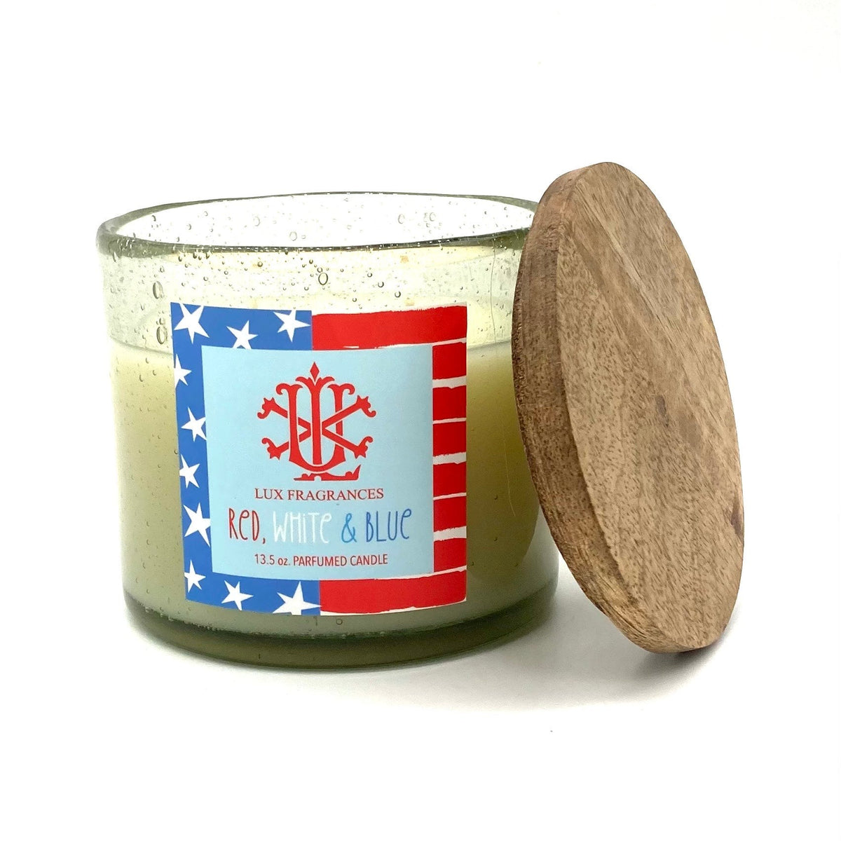 Red White And Blue 13.5oz Clear Glass With Wooden Lid