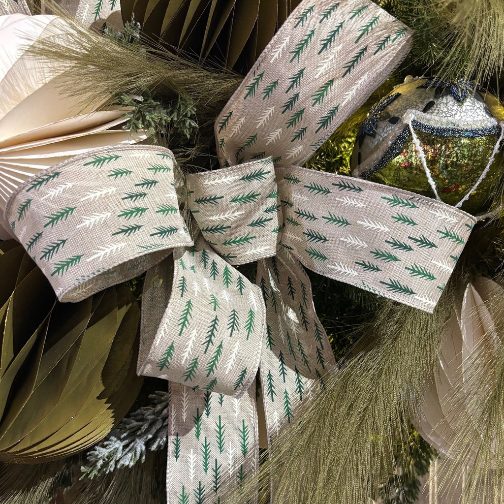 2.5" X 10 YARD TREE PATTERN ON NATURAL RIBBON