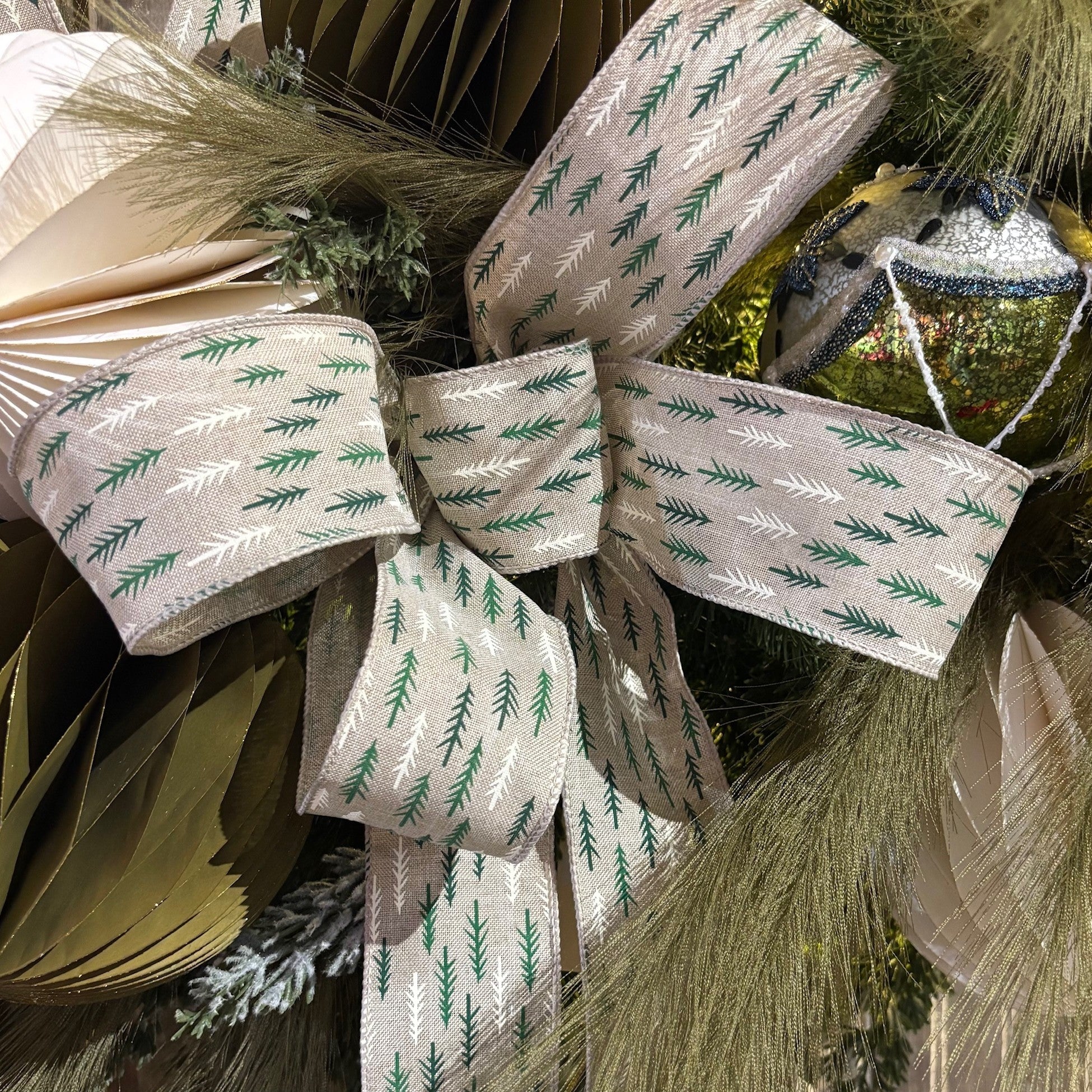 2.5" X 10 YARD TREE PATTERN ON NATURAL RIBBON