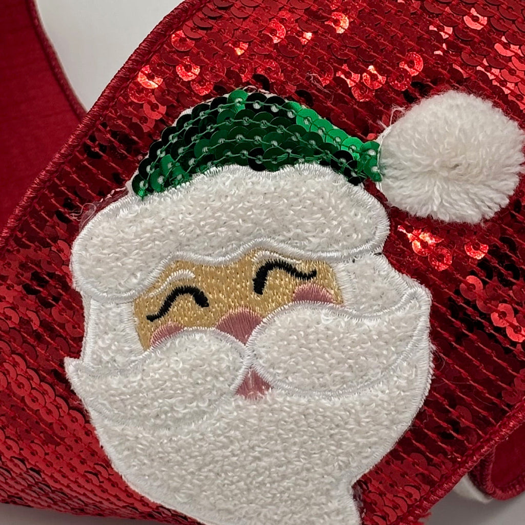 4" x 10YD SEQUIN EMBROIDERY ON RED SANTA PATCHES WITH DUPION BACKED RIBBON