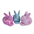 FABRIC COVERED BUNNY WITH BOW-BLUE ONLY 3 ASSORTED L11" W6" H9"