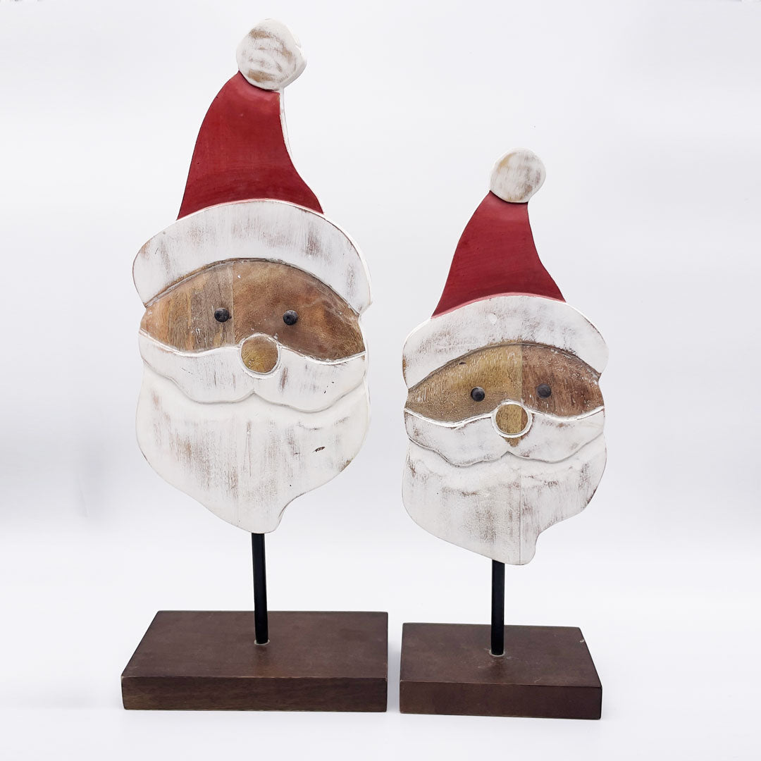 Wood Santa Head on Iron Base-SET OF 2